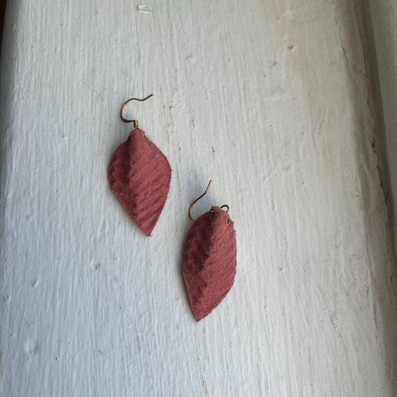 Free With Purchase - Artisan-Made Pink Leaf Earrings - Picture 2 of 3